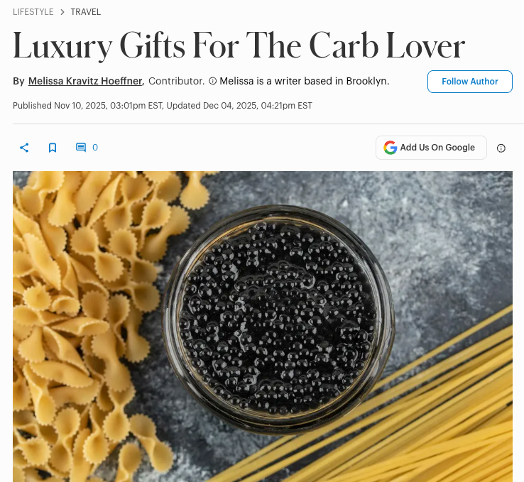 Forbes: Luxury Gifts For The Carb Lover
