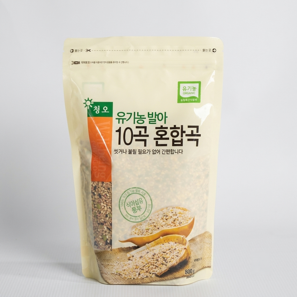 Organic germinated ten-grain mix pouch, 800 g, standing pack with front label