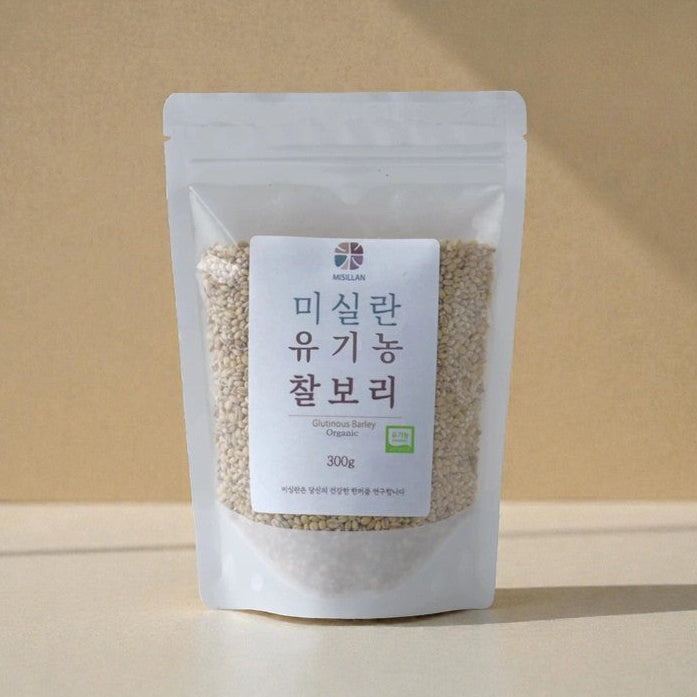 Organic glutinous barley in stand-up 300g resealable pouch