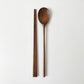 Walnut wood spoon and chopsticks set with matching dark handles