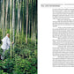 Book page with bamboo grove and a person in light robes standing among plants