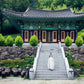 Korean Temple Cooking book open showing a monk walking up temple steps