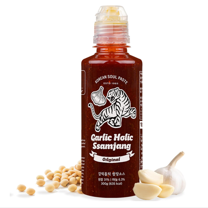 Garlic Holic Ssamjang sauce bottle (Original), dark red paste in squeeze bottle