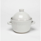 Ceramic rice pot with lid, white glaze, owl logo and two side handles