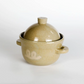 Ceramic rice pot with lid, beige glaze, owl logo, short side handles