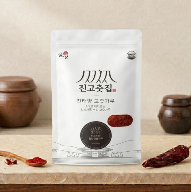 Chili powder pouch with red chili illustration and pouch window top seam