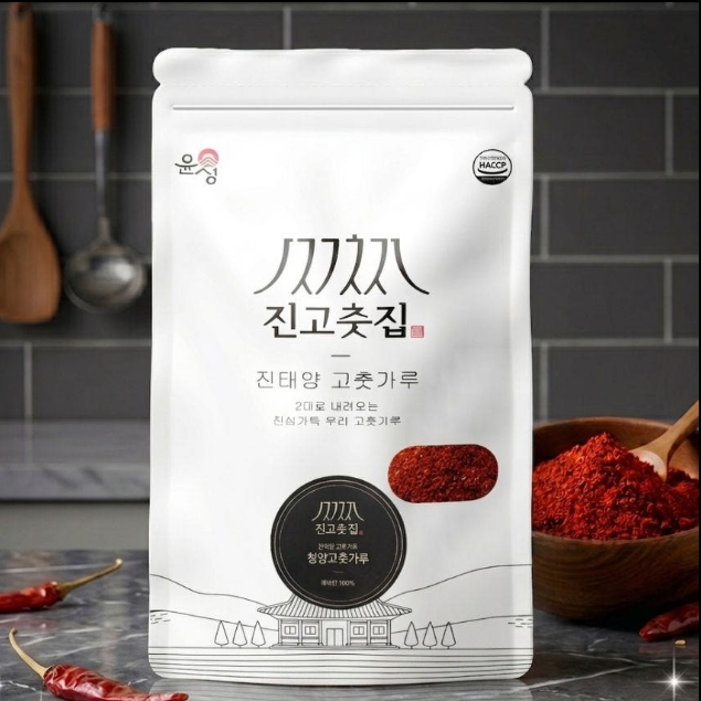 Chili powder pouch with red chili pepper artwork and round brand seal