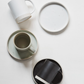 Black mini ceramic plate with angled insert and white band detail