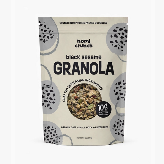 Black sesame granola pouch, front view