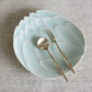 Sky blue lotus-pattern dessert plate with spoon and fork