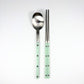 Cutlery set with stainless spoon and chopsticks, soft mint handles with dot accents