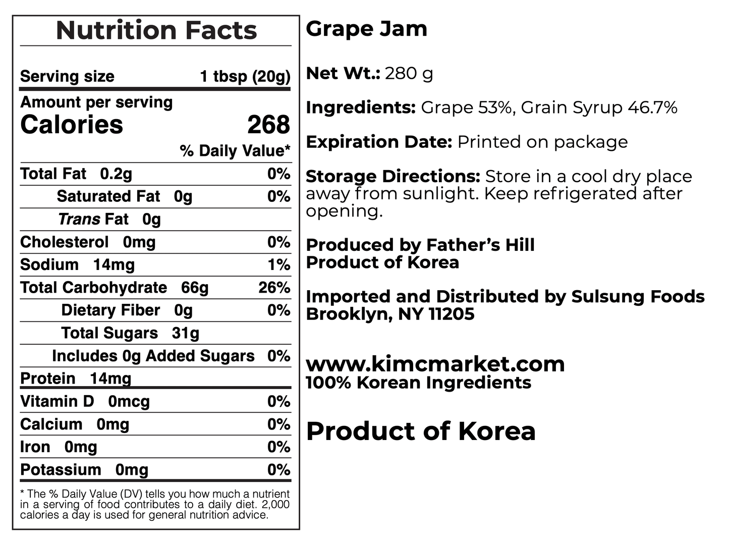 Korean Fruit Jam with No Added Sugar - Kim'C Market