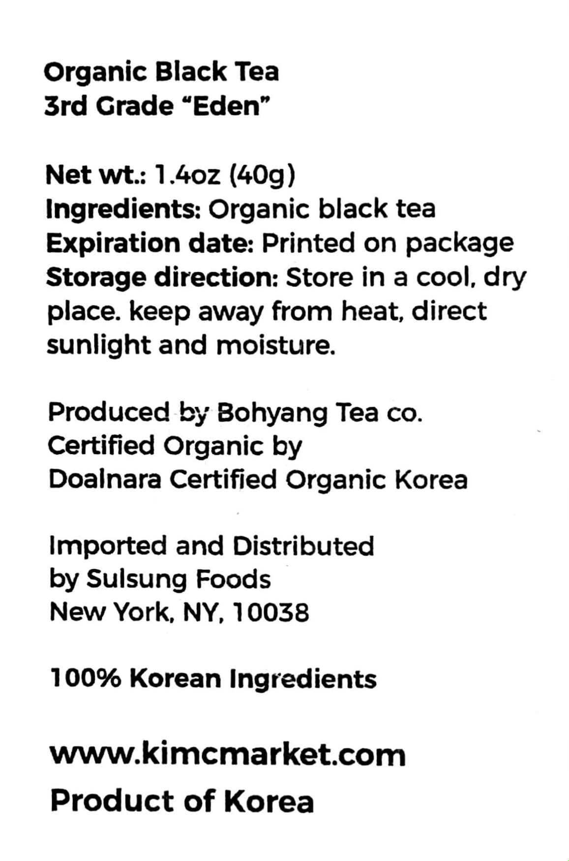 Organic Black Tea Eden - Kim'C Market