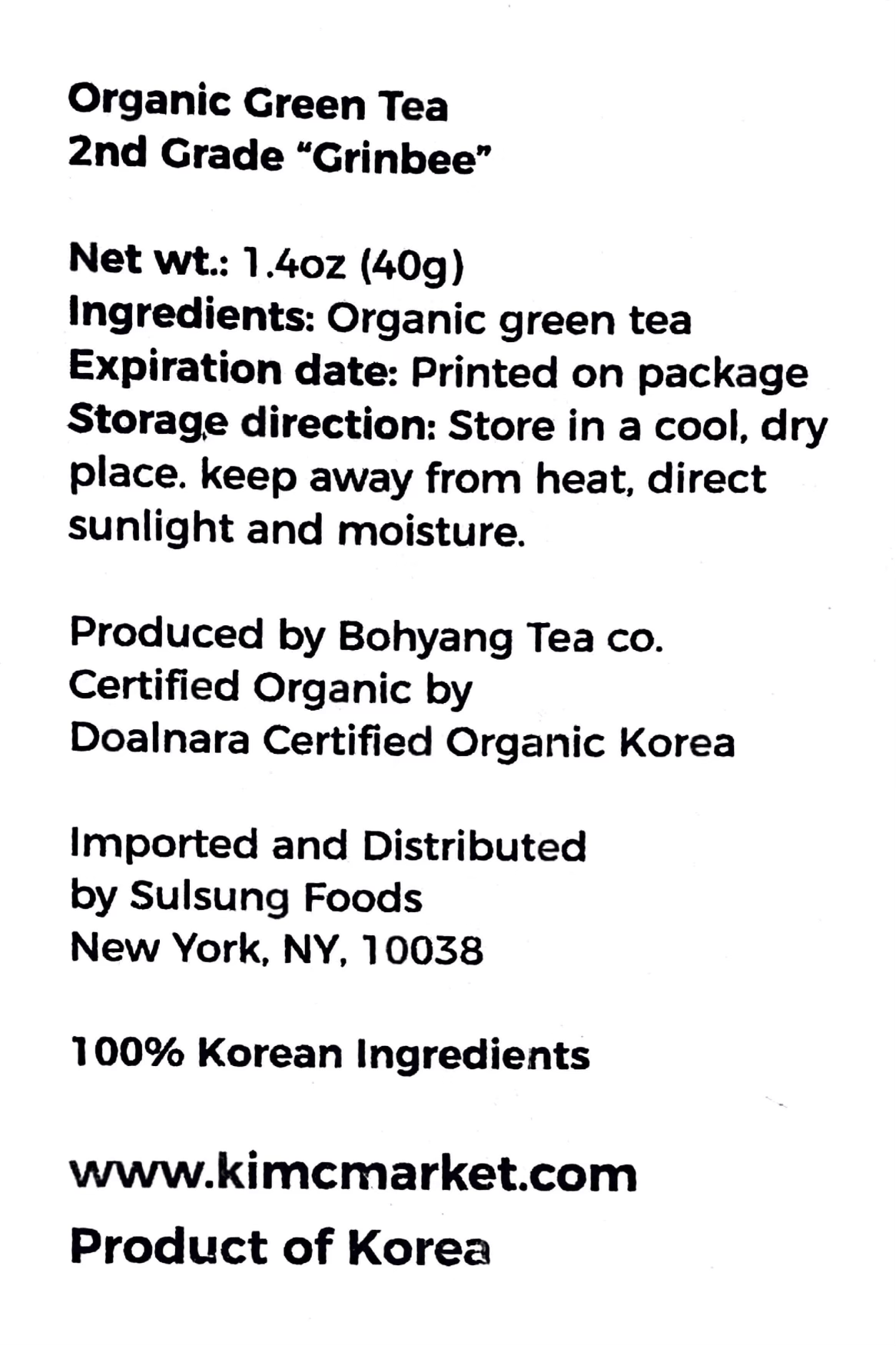 Organic Green Tea Grinbee (Gokwoo) (Sell by 3/5/23) - Kim'C Market