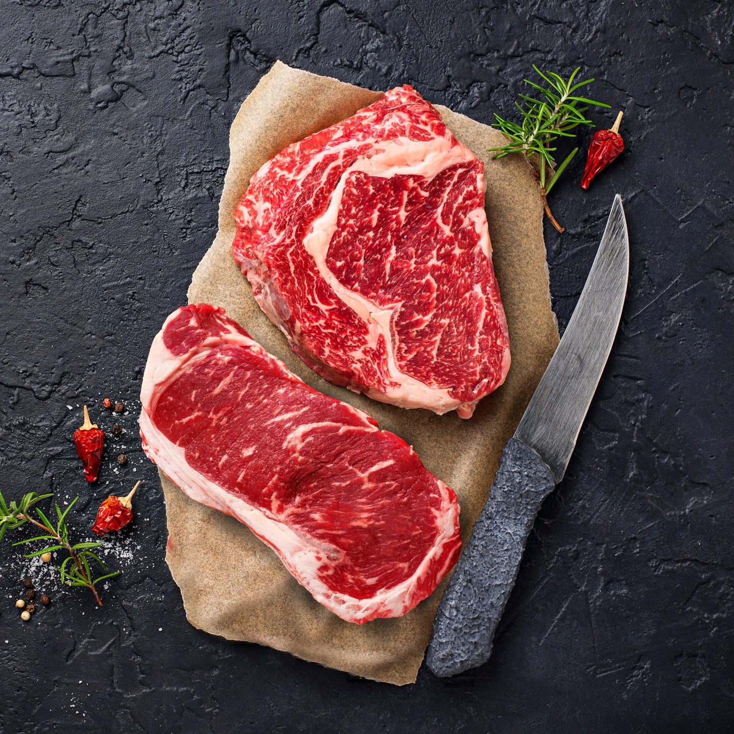 [Steak Family Set 1] Ribeye 12 oz. x 2 + New York Strip 12 oz. x 2 (Never frozen) - Kim'C Market