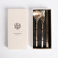 Bronze 3-piece cutlery set: spoon, spoon, chopstick rest in open gift box